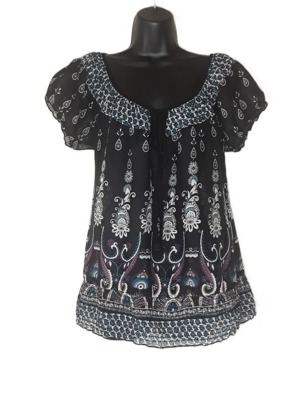 Women's Boho Milkmaid Top Sheer Feminine Lightweight Vtg 90s Fairy Dark Romance